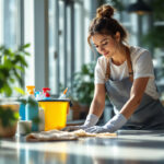 un-personnel-de-nettoyage-soccupant-dun-bureau-moderne-avec-des-produits-de-nettoyage-visibles-et-une-lumiere-naturelle-qui-entre-par-de-grandes-fenetres